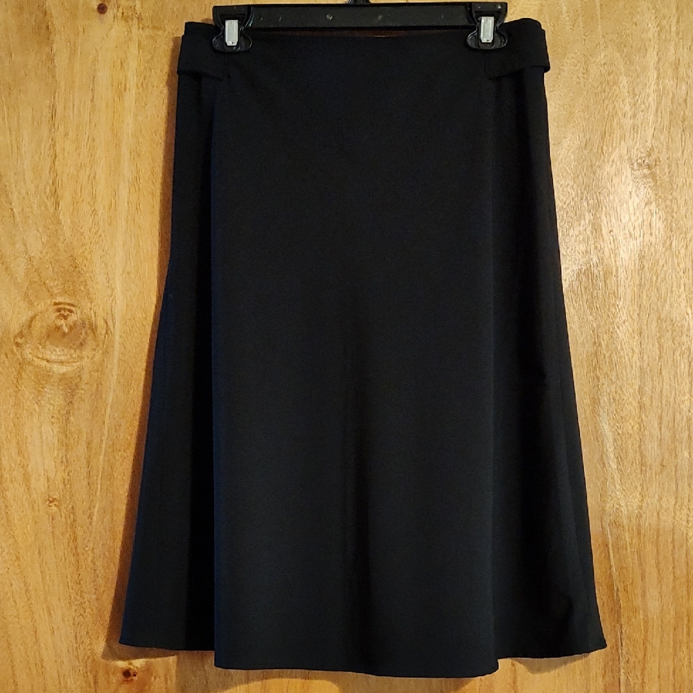 Cato A-Line Midi Skirt Black w/ Tie-Back Ribbon Belt Business Casual Stretch 6 - Picture 2 of 11